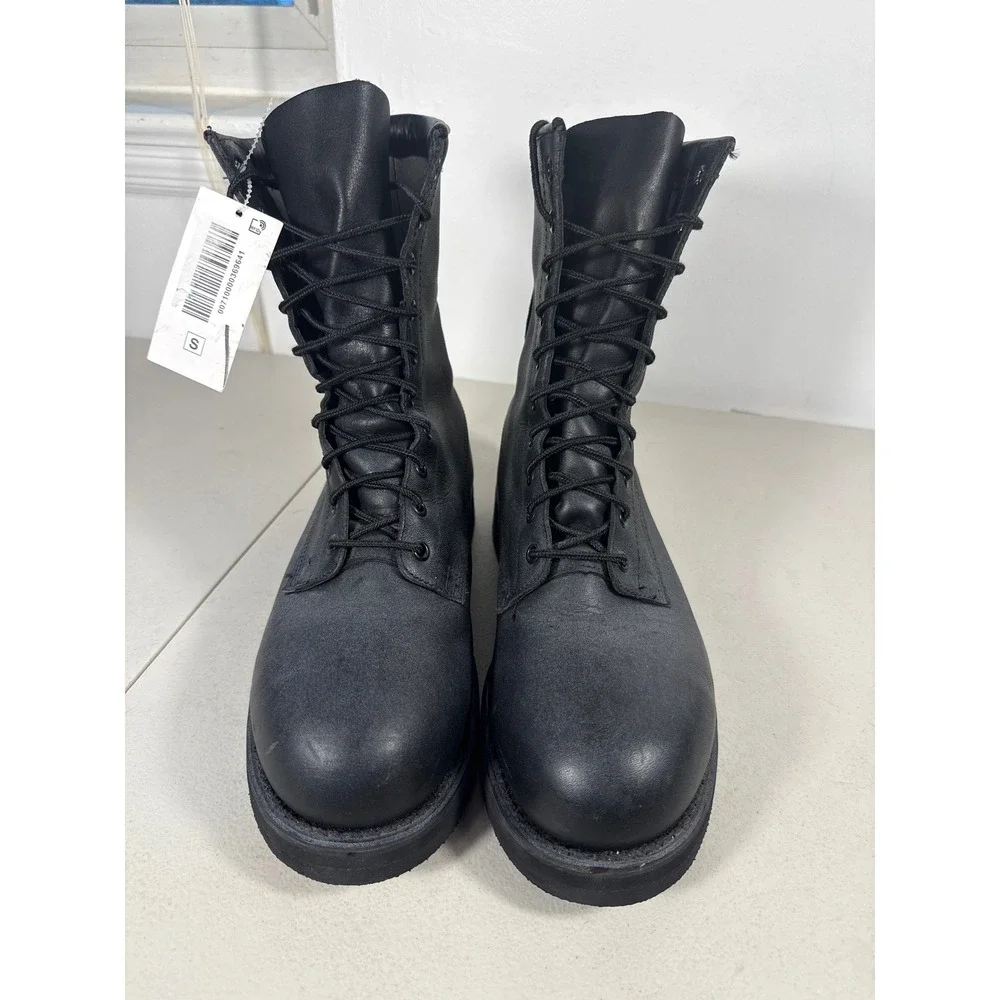 Vibram Sole Black Leather Combat Boots High Top Lace Up Work Boots Mens 9 W
